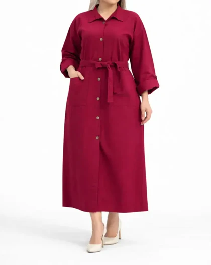 پیراهن مانتویی جلو دکمه آستین پاکتی 6958