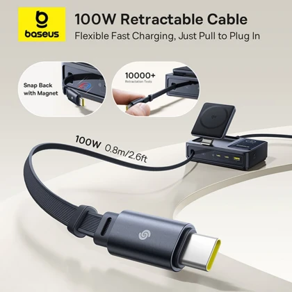 شارژر وایرلس 15 وات و هاب شارژر USB، تایپ‌سی و کابل تایپ‌سی جمع شونده 140 وات بیسوس Baseus CCNMS140 P10170901123-00
