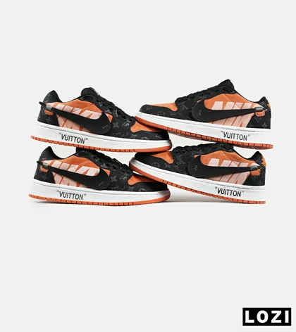 کفش کتانی مردانه و زنانه مشکی نارنجی NIKE jordan 1 x LOUIS VUITTON مدل 7182