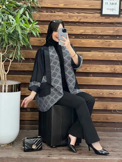 مانتو پانچ ژاکارد سوزن دوزی