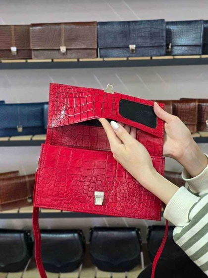 کیف چرم زنانه قرمز سنگی چرم اصل گاوی