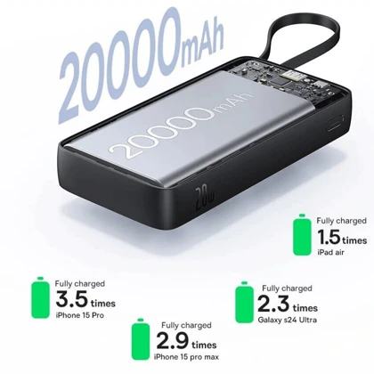 پاور بانک 20000 بیسوس مدل P10077101113-01 توان 20 وات USB و Type-C