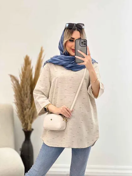 مانتو لینن نچرال یقه دار