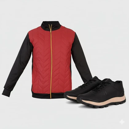 پکیج کاپشن مردانه قرمز مدل Homan + کفش مردانه مشکی CK مدل Behdad