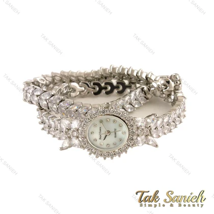 ساعت رویال کرون زنانه مجلسی فول نگین نقره ای دو دور Royal-4499-L