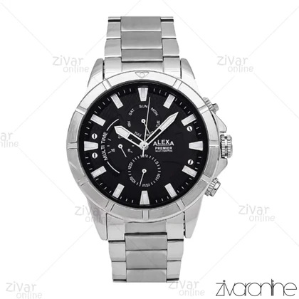 ساعت الکسا پریمیر A0104 مردانه سه موتوره نقره ای صفحه مشکی 106156