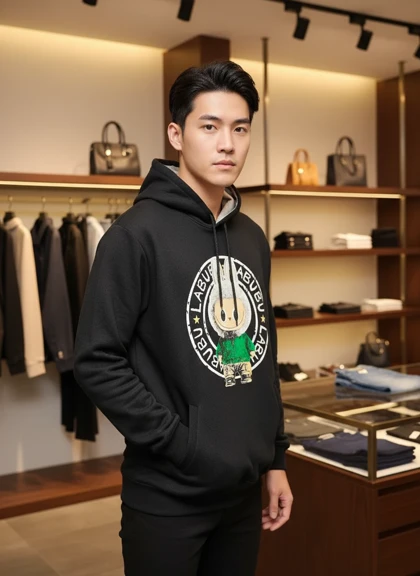 هودی مردانه مشکی طرح وایرال عروسک لبوبو دورس سه نخ گرماژ بالا نخ پنبه اعلا و سنگین