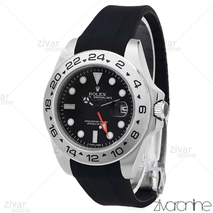 ساعت رولکس اکسپلور 2 مردانه قاب سیلور بند رابر مشکی 106616