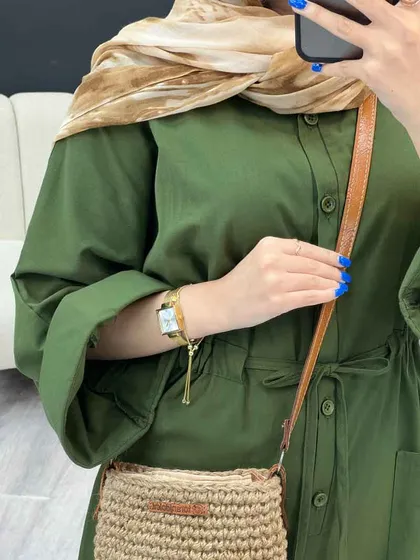 پیراهن بلند کمر گت تک جیب