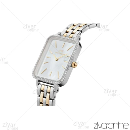 ساعت دنیل ولینگتون زنانه مستطیلی دورنگ طلایی دور نگین 105415