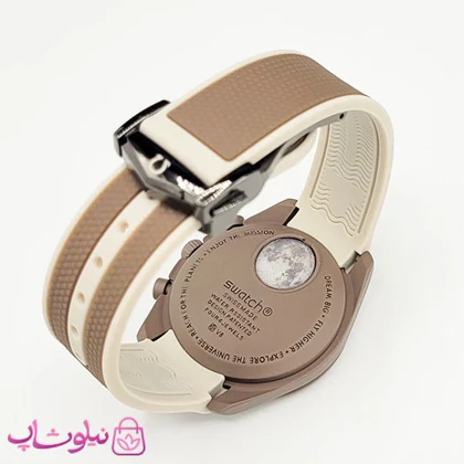 ساعت امگا سواچ moonswatch با بند رابر زنانه مردانه رنگ قهوه ای کرم کیفیت مستر کد 3750