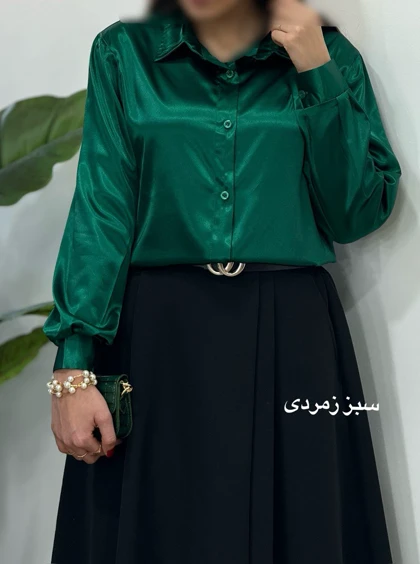 شومیز ساتن زیتون(ایراد دار)