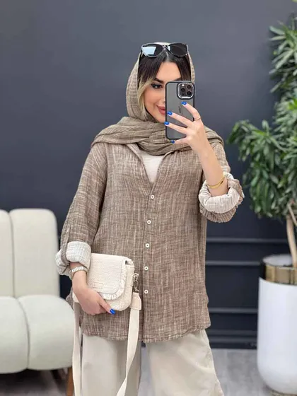 مانتو لینن آبرنگی آستین پاگن