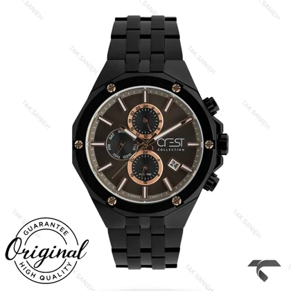 ساعت کرست مردانه 6309-3 صفحه مشکی بند مشکی Crest-10946-G