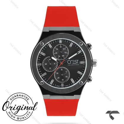 ساعت کرست مردانه 6315-3 صفحه مشکی بند قرمز Crest-10974-G