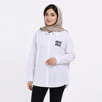 مانتو نخی زنانه طرح MIUMIU یقه انگلیسی سفید وارداتی