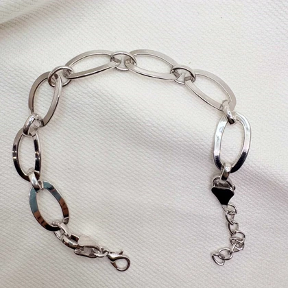 دستبند زنجیری برند شین مدل «لینک بیضی» | با آبکاری رادیوم و جلای آینه‌ای