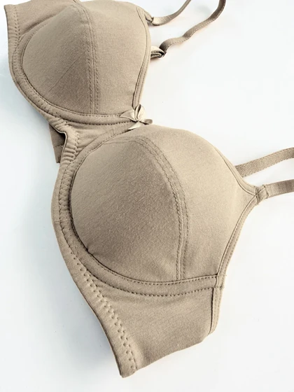 سوتین اسفنجی فنر دار نخ پنبه کرمی پاپیون دار هونکس Hnx