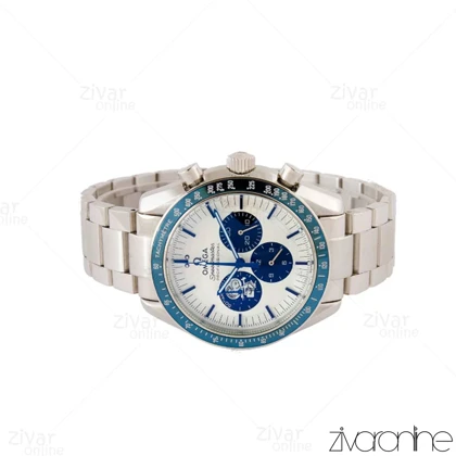 ساعت امگا اسپیدمستر مردانه سه موتوره سفید سرمه ای 104363