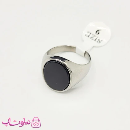 انگشتر مردانه استیل نقره ای با سنگ مشکی دایره ای کیفیت مستر کد 750