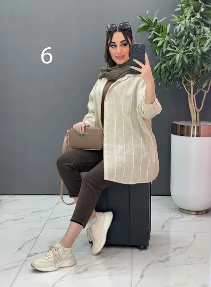 مانتو پیراهنی طرح دار لینن