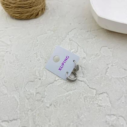 گوشواره حلقه‌ای زنانه ژوپینگ مدل سپهرک طرح جواهری نگین‌دار نقره‌ای دو ردیفه