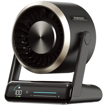 پنکه رومیزی شارژی پورودو Porodo مدل PDLFSTZH37BK با نمایشگر LED