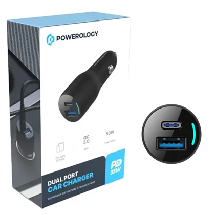 شارژر فندکی فست شارژ ماشین USB و تایپ‌سی 53 وات پاورولوژی PCCSR012