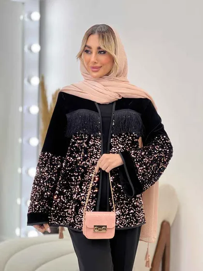 مانتو پولک دوزی ریش دار