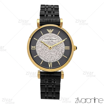 ساعت امپریو آرمانی زنانه طلایی مشکی صفحه نگینی 106162