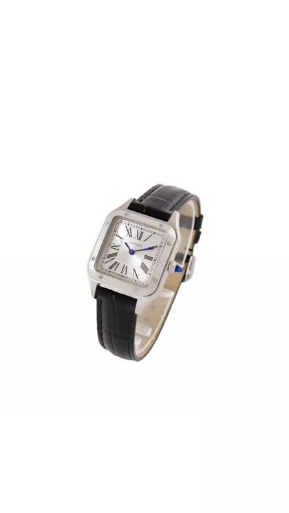 ساعت کارتیر سانتوس دومونت مردانه سیلور بند چرم مشکی Cartier Santos Dumont