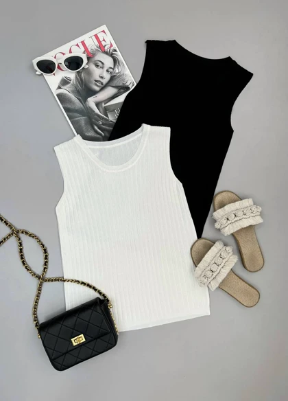 تاپ حلقه‌ای سفید و مشکی 3368