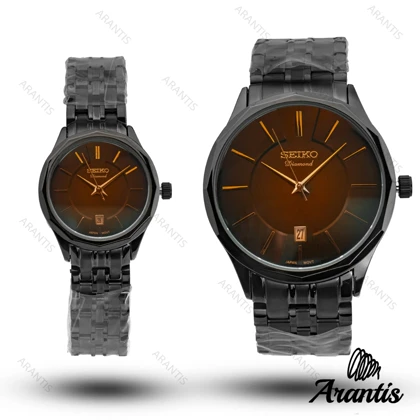 ساعت ست سیکو diamond مشکی صفحه قهوه ای s-10206