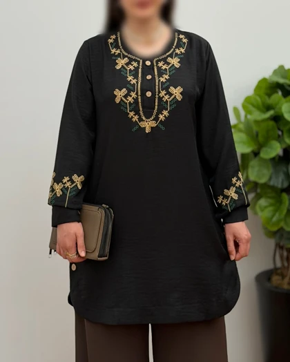 مانتو کوتاه بهاره مشکی مدل روژین (ویژه محرم)