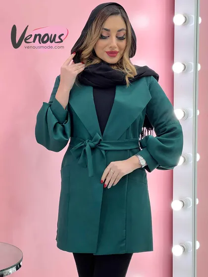 مانتو آستین پفی کمردار