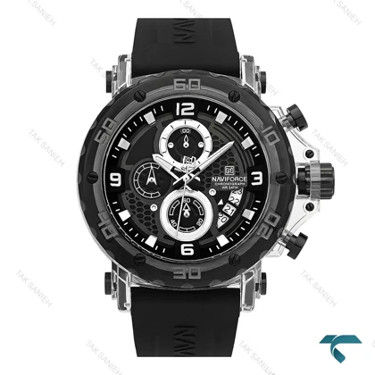 ساعت مردانه نیوی فورس NF7123 سه موتوره مشکی قاب شیشه ای NaviForce-7733-G