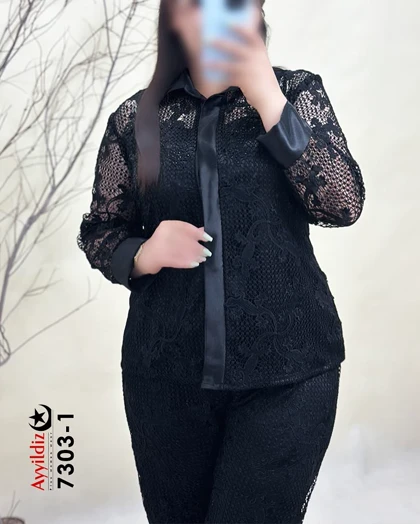 ست دو تیکه شومیز شلوار زنانه گیپور سایز بزرگ کد 7303 (سفارشی دوز 10 روز کاری)