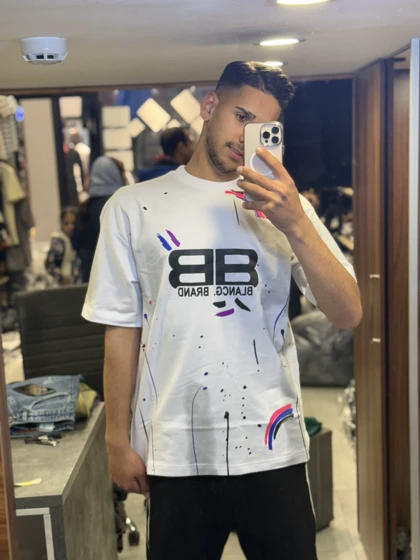 تیشرت باکسی رنگ پاش بالانسیاگا نخ پنبه رنگ سفید خفن 2025