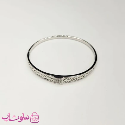 دستبند زنانه ژوپینگ رنگ نقره ای مدل مربع نگین‌دار سایز 2 کد 450