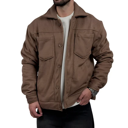 پیراهن مردانه کتی مخمل قهوه ای مدل دو جیب