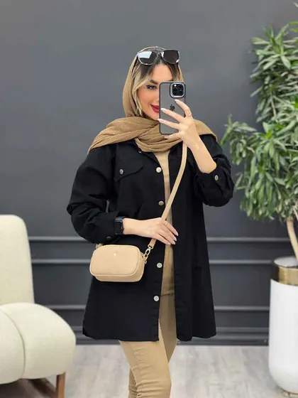 مانتو کتان زاپ‌دار دو جیب پاکتی