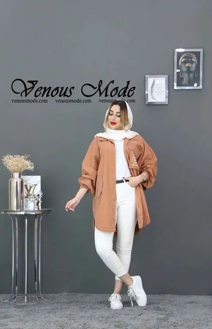 مانتو جین رنگی جیب چاپی