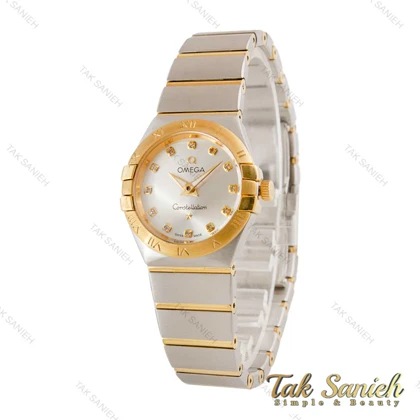 ساعت امگا کانسلیشن زنانه دو رنگ طلایی صفحه سیلور ایندکس نگین Omega-4784-L