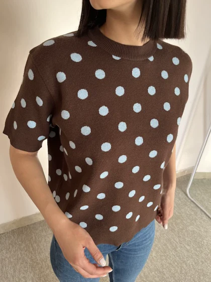 تیشرت ریزبافت قهوه ای خالدار pull & bear کد 277