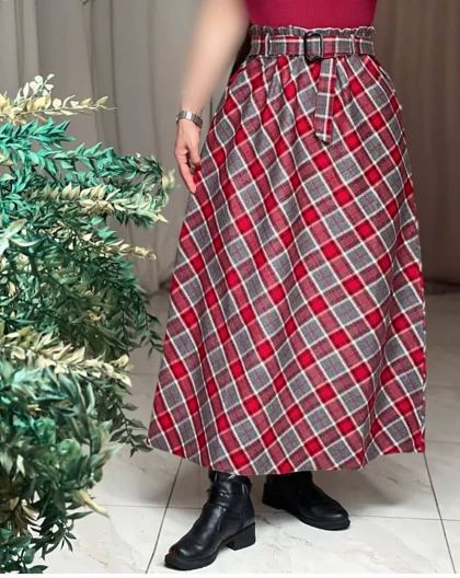 دامن چهارخونه پشمی قد 90 کد 50138