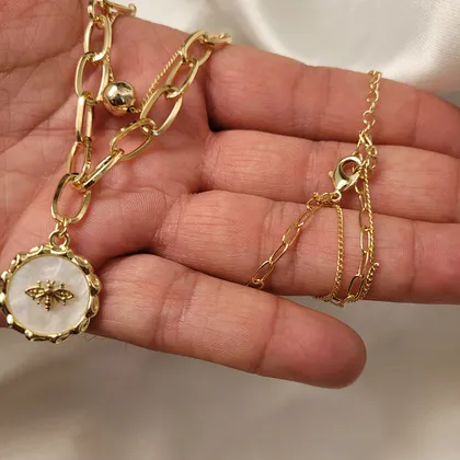 گردنبند طرح زنبور دو لاین زنانه ژوپینگ آبکاری طلا