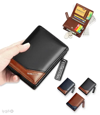 کیف پول و جاکارتی مردانه تاشو زیپ‌دار ضد سرقت Sunicety سانی ستی کد S3004