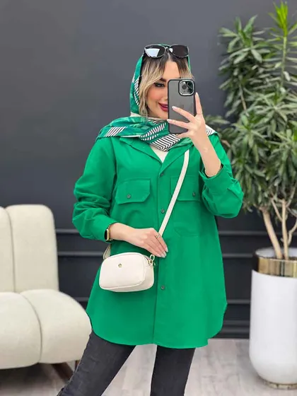مانتو لینن رنگی دو جیب پاکتی