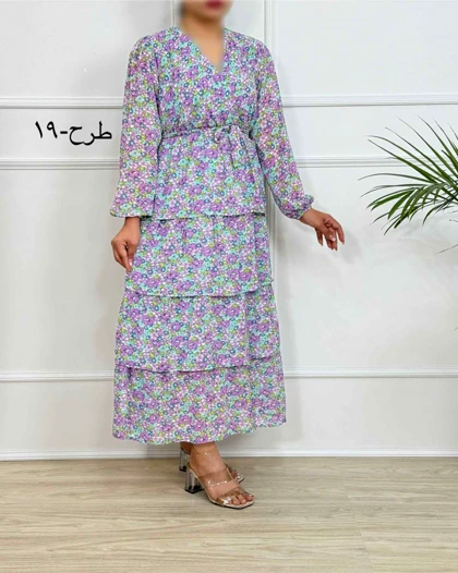 پیراهن الارا کد 094 ( حریر طرحدار طبقه‌ای )