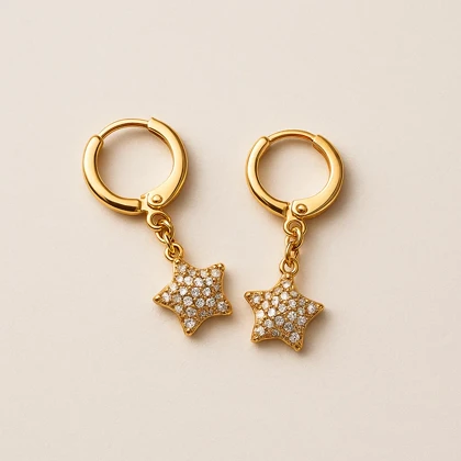 گوشواره آویز ستاره‌ای نگین‌کاری ژوپینگ (طلایی)